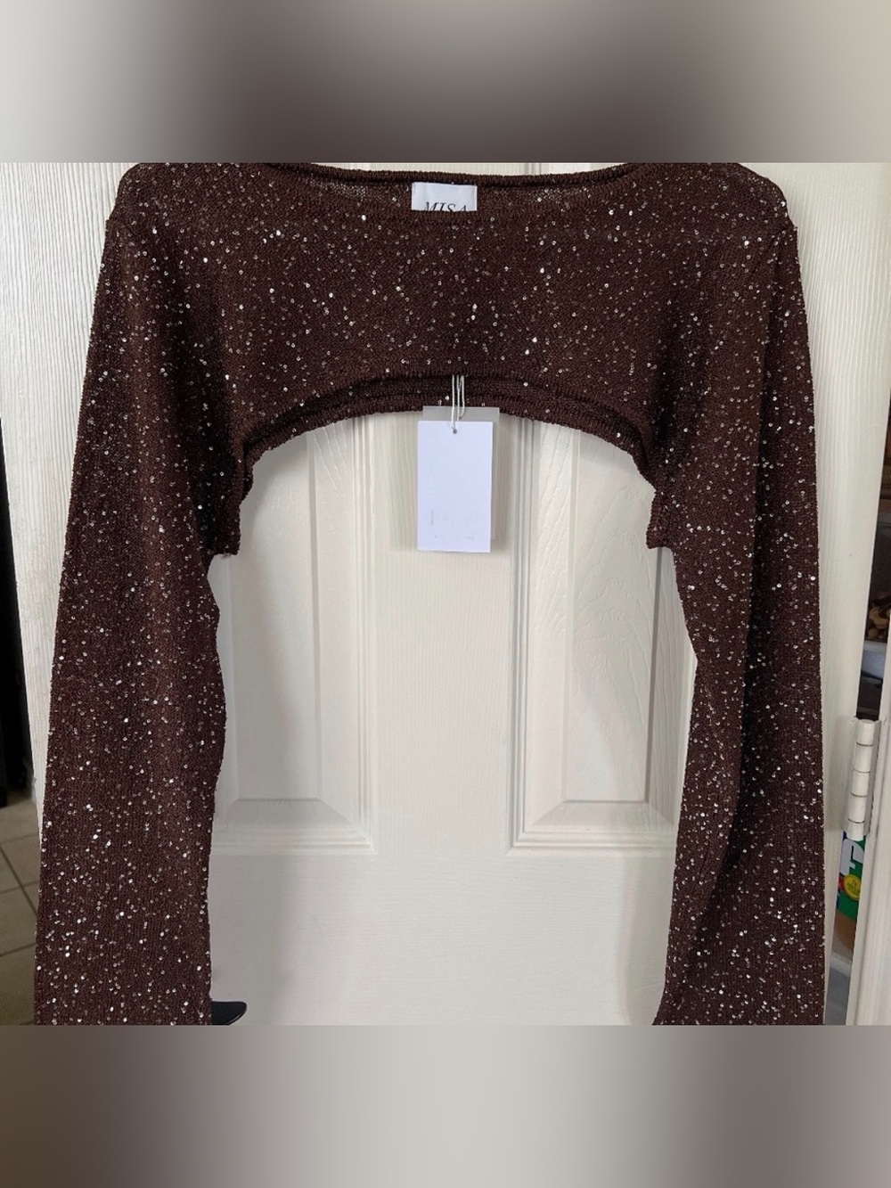 MISHA COLLECTION Brown Speckled Cropped Bolero Shrug